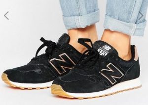 New Balance 373 Trainers In Black With Rose Gold Trim