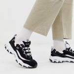 Skechers D'lites chunky trainers in black white