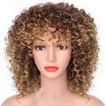 Curly Wigs Blonde Color New Fashion MIX Brown and Blonde Afro Kinky Curly Wigs for Women and Girls Cosplay Golden Blonde and Brown Wigs Very Natural Hair Wig Feel Same with Human Hair Extensions