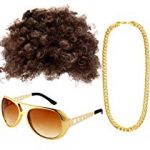 Hippie Costume Set Funky Afro Wig Sunglasses Necklace for 50/60/70s Theme Party (Style A)