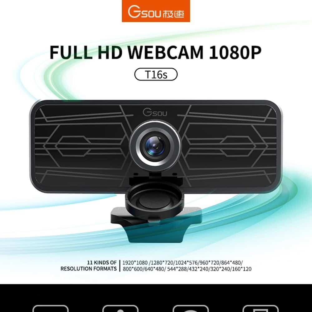 geekbuying Gsou T16s 1080P HD Webcam Built in Microphone Black 852674