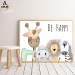 US $0.89 60% OFF|Be Happy Nursery Room Prints Painting On Canvas Animals Hippo Giraffe Monkey Lion Poster Picture Home Decor for Kids Baby Room|Painting & Calligraphy|