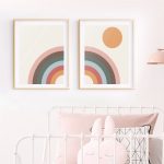 US $2.63 29% OFF|Mid Century Modern Rainbow Art Canvas Painting Prints Minimalist Rainbow & Sun Poster Retro Scandinavian Nursery Wall Art Decor|Painting & Calligraphy|