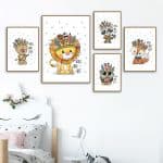 US $3.02 52% OFF|Lion Bear Owl Fox Feather Wall Art Canvas Painting Nordic Posters And Prints Animals Wall Pictures Boy Girl Baby Kids Room Decor|Painting & Calligraphy|