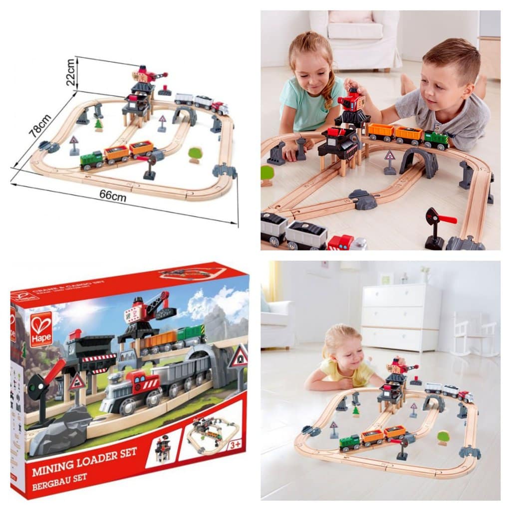 Hape Crane and Cargo Train Set | Wooden Railway Toy Set with Magnetic  Crane, Button Operated Loader and Adjustable Rail Signal Multicolor, 19.69