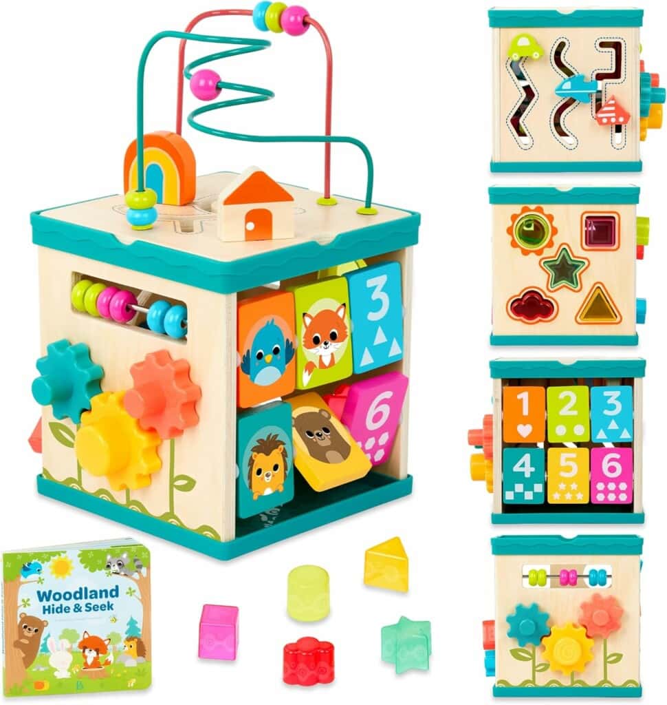 קוביית פעילות מעץ B TOYS זוזו דילס מבצע הנחה מחיר קופון מתנה לגיל שנה