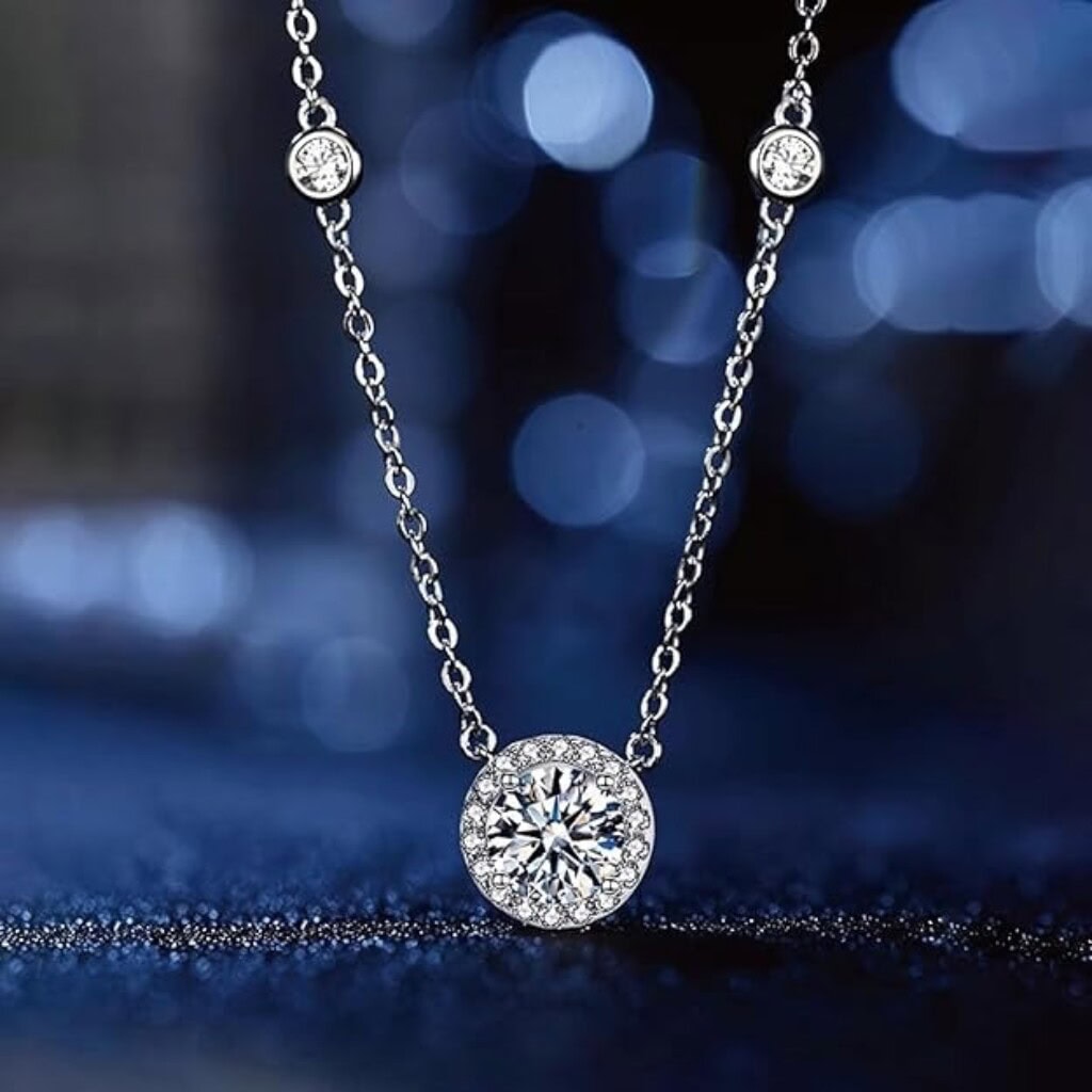 Moissanite Halo Pendant Necklace 2