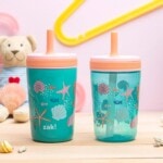 Zak Designs Shells Kelso Tumbler Set מארז זוג כוסות לילדים עם קש גמיש זוזו דילס אלעד