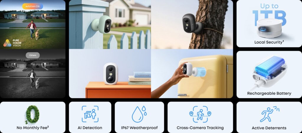 מצלמת אבטחה אלחוטית נטענת eufy Security eufyCam C35 רק ב₪158!