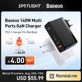 מטען מהיר Baseus 140w Gan5 Charger PD3.1 רק ב$49.99!