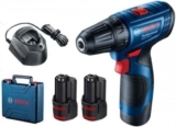 מברגה/מקדחה Bosch GSR 120 LI 12V + מטען + 2 סוללות 2AH + מזוודה קשיחה רק ב₪395!