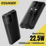 סוללת גיבוי Essager 22.5W עם כבלים משולבים! 10000mAh רק ב$11.91! 20000mAh רק ב$16.17!
