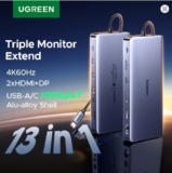 מפצל USB / תחנת עגינה UGREEN 13-in-1 USB HUB עם כל החיבורים שצריך כולל טעינה מהירה, עד 3 מסכים וכבל רשת רק ב₪119!