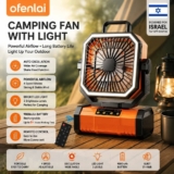 מאוורר קמפינג ושטח נטען OFENLAI עם סוללת 9000mAh ותאורה רק ב₪110!
