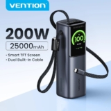 סוללת גיבוי Vention 25000mAh 200W עם כבל ומסך משולב רק ב₪199!