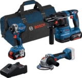 סט קודח! סט כלים Bosch עם מברגת אימפקט + פטישון + משחזת זווית + 2 סוללות 5Ah , מטען ותיק נשיאה רק ב₪2,199!