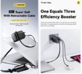 הכי נוח! Essager 65W GaN Charger Retractable Cable מטען קומפקטי וחזק עם כבל נגלל! 3 חיבורים רק ב$12.19!